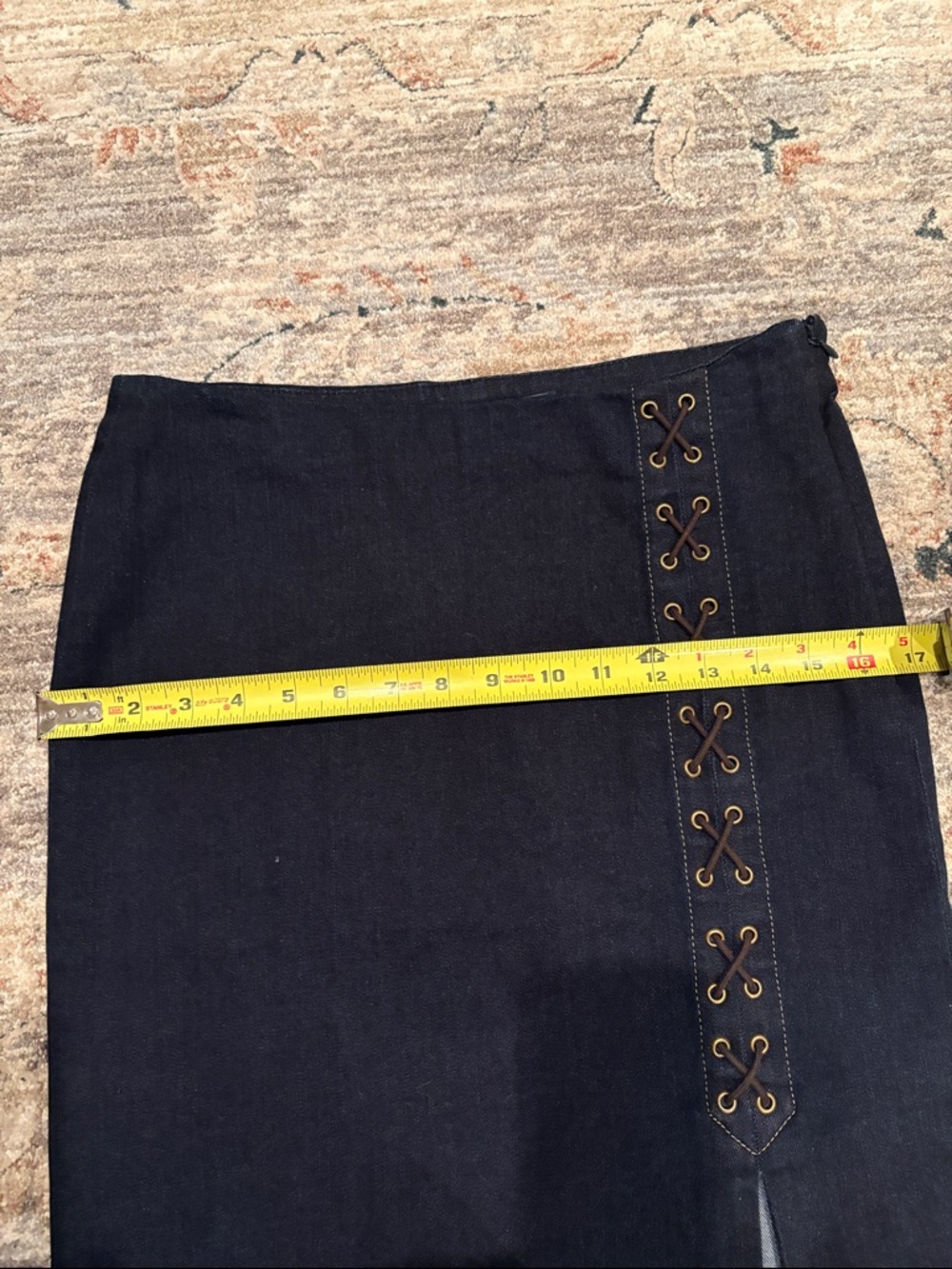 Lauren Ralph Lauren Navy Denim Lace-Up Pencil Skirt Size 2 - Picture 6 of 7